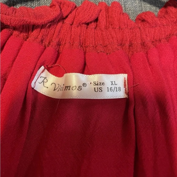 R Vioimos Women XL Red MIDI Floral Embroidery Bohemian Detail Rushed Long Sleeve - Picture 5 of 5